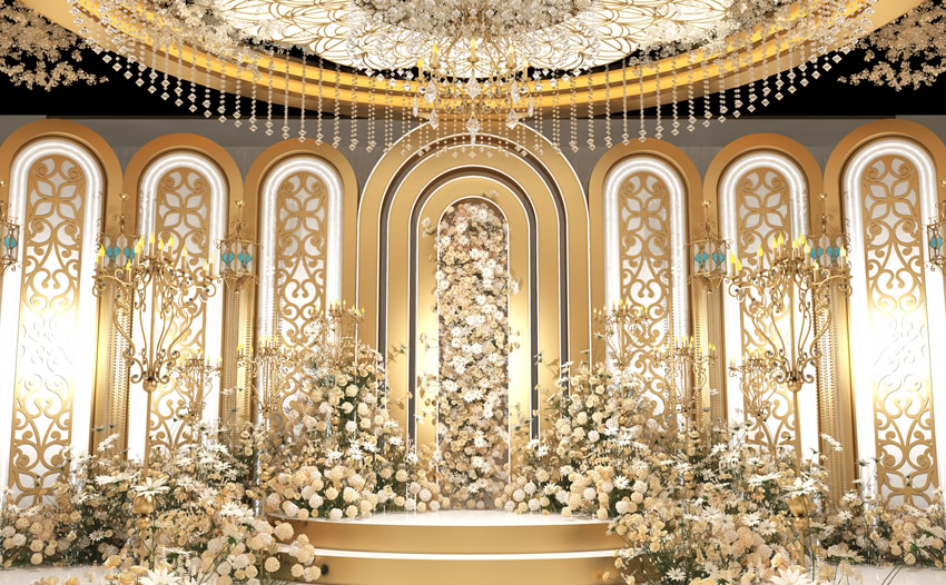 齐干却勒街道香槟色调婚礼堂效果展示